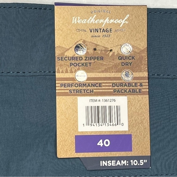 NWT WEATHERPROOF VINTAGE Men's Nylon Stretch Trail Shorts Greyish Blue Size 40 - Picture 12 of 16